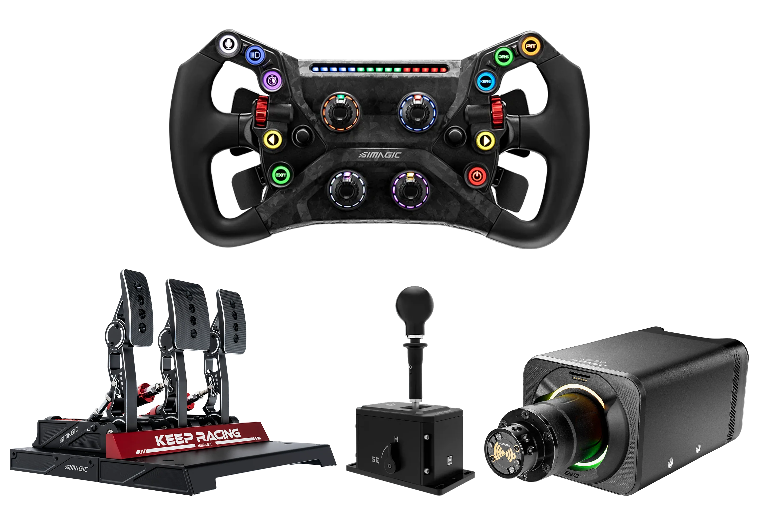 Simagic Alpha EVO Pro 18Nm Wheel Base, GT NEO Steering Wheel P1000 Pedal Set and Shifter Bundle